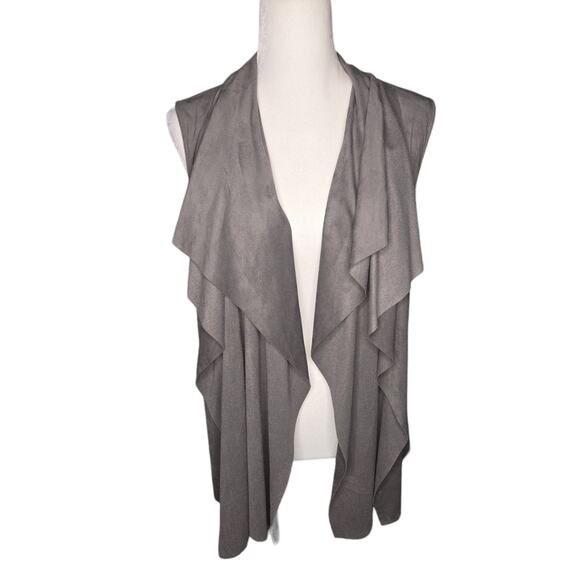 Katherine Bargley suede Draped Waterfall Vest Gray Western Career Luxury Medium - Picture 1 of 4